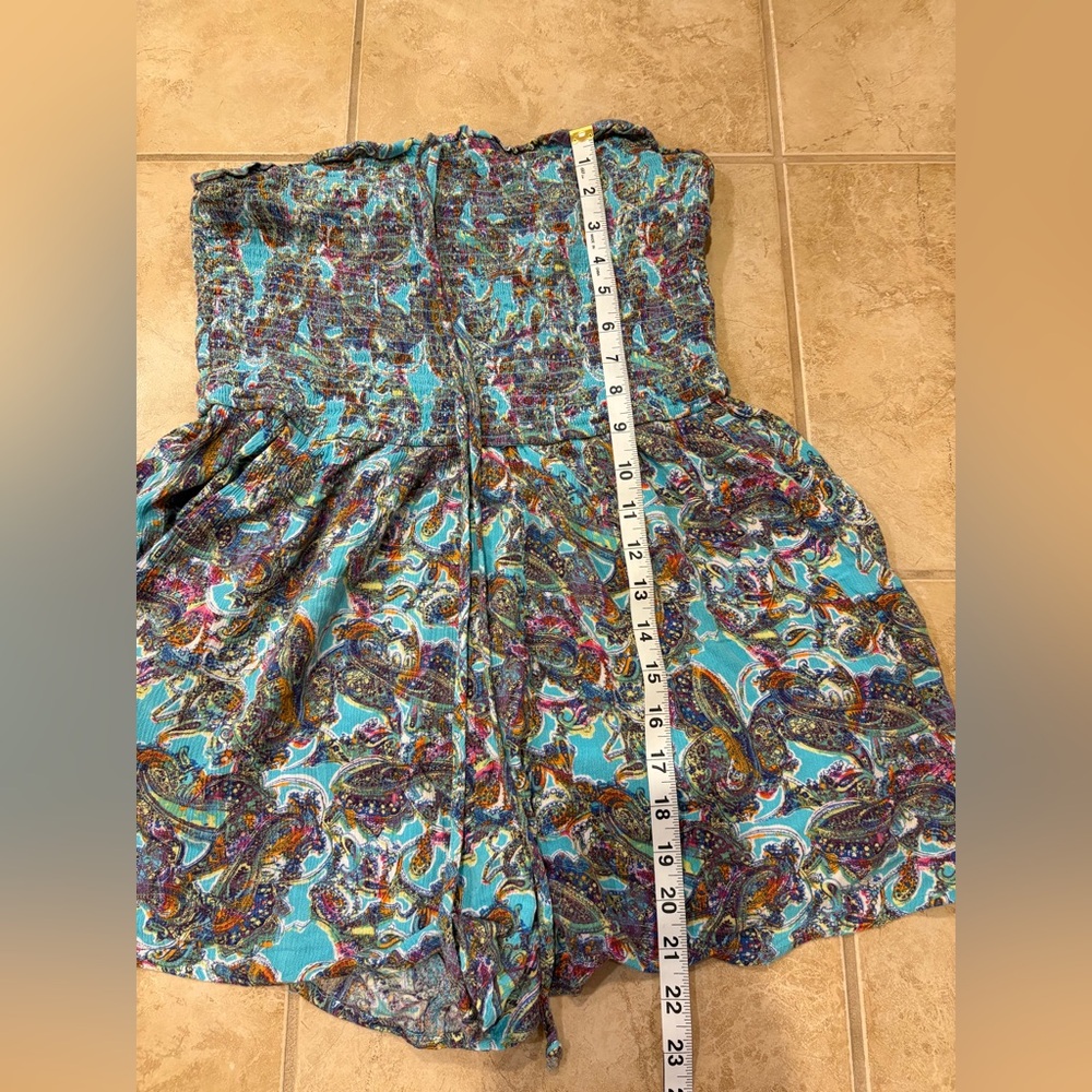 Turquoise Paisley Strapless Romper